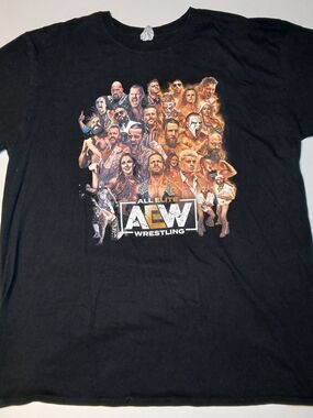 AEW WWE Wrestling Black Graphic Tee - Multi-Color Roster Print